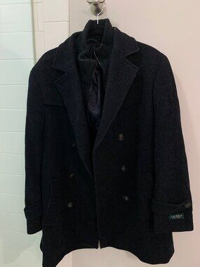 Vintage Ralph Lauren Wool Blend Pea Coat Jacket Double Breasted High Neck- 42R